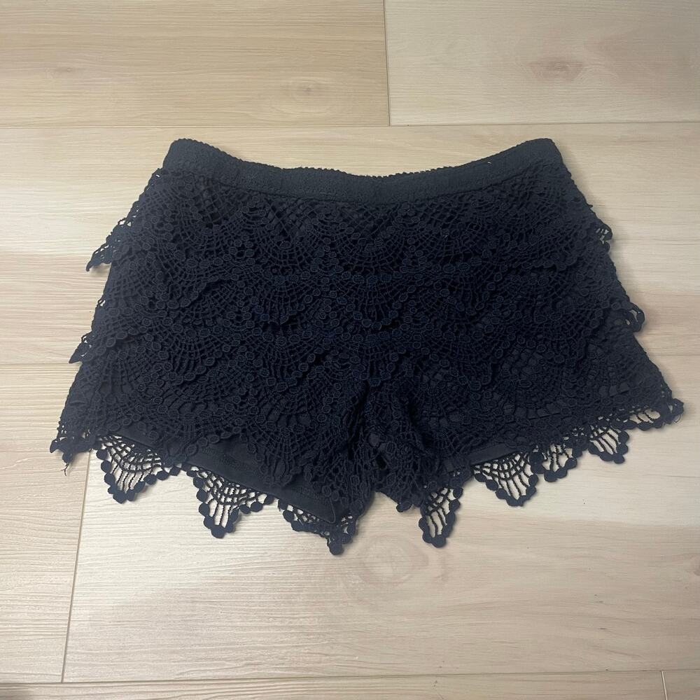 Black Lace Women's Crochet Shorts | Boho Festival Fairy | Size S